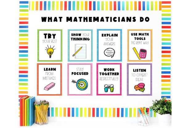Math class expectations posters help remind students of what good mathematicians do.