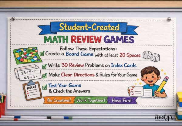 When having students create their own math review board games, set clear expectations and guidelines.
