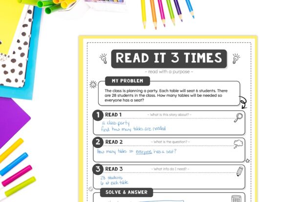Read Three Times is a helpful problem solving strategy for English language learners.