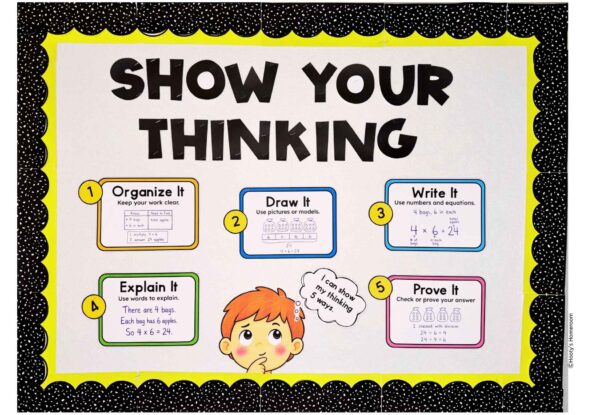 Display a Show Your Thinking bulletin board to remind students of the ways they can show their work.