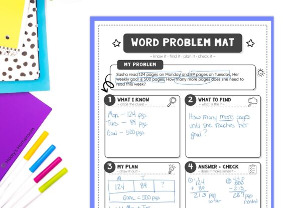 Word problem mats are graphic organizers that help students solve word problems.