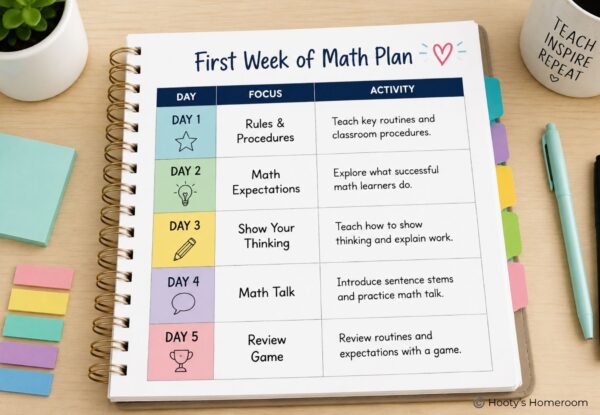 Keep the first week simple and focus on math expectations and procedures.